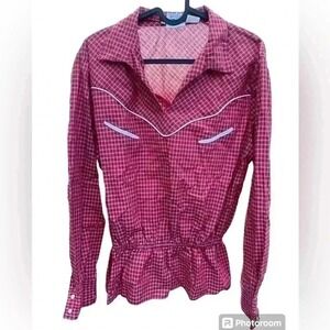 Vtg Levi's Strauss Women's 16 43x25 XL Western plaid‎ Smocked snap button shirt